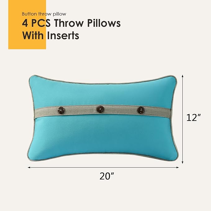 Outdoor Sunbrella Decorative Pillows with Triple Coconut Buttons Pack of 4, 20" x 12" Outdoor Pillow Set for Couch Bed Throw Patio Sofa, Canvas Aruba/Cast Ash