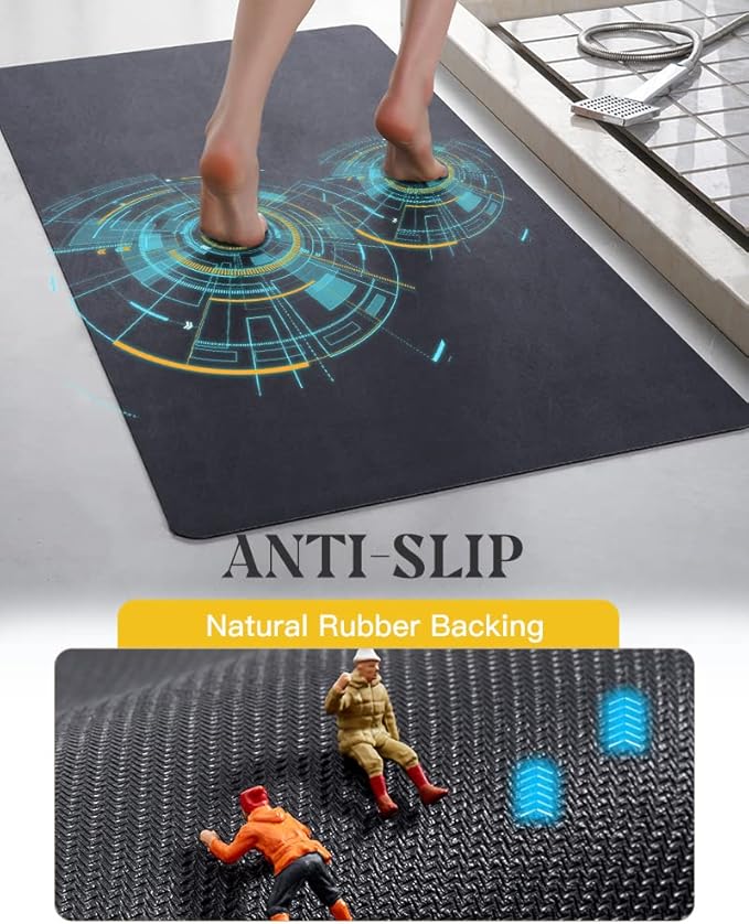 MontVoo -Bath Mat Rug-Rubber Backing Non Slip Quick Dry Absorbent Thin Bathroom Rugs Fit Under Door-Faux Suede Surface Bathroom Floor Mats-Shower Rug for in Front of Bathtub Shower Navy 24"X70"