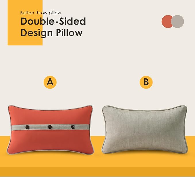 Outdoor Sunbrella Decorative Pillows with Triple Coconut Buttons Pack of 4, 20" x 12" Outdoor Pillow Set for Couch Bed Throw Patio Sofa, Canvas Melon/Cast Ash