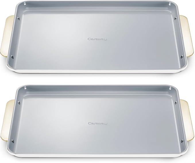 Caraway Non-Stick Ceramic Large Baking Sheet Duo - Naturally Slick Ceramic Coating - Non-Toxic, PTFE & PFOA Free - Perfect for Baking, Roasting, and More - Large (18" x 13") - White