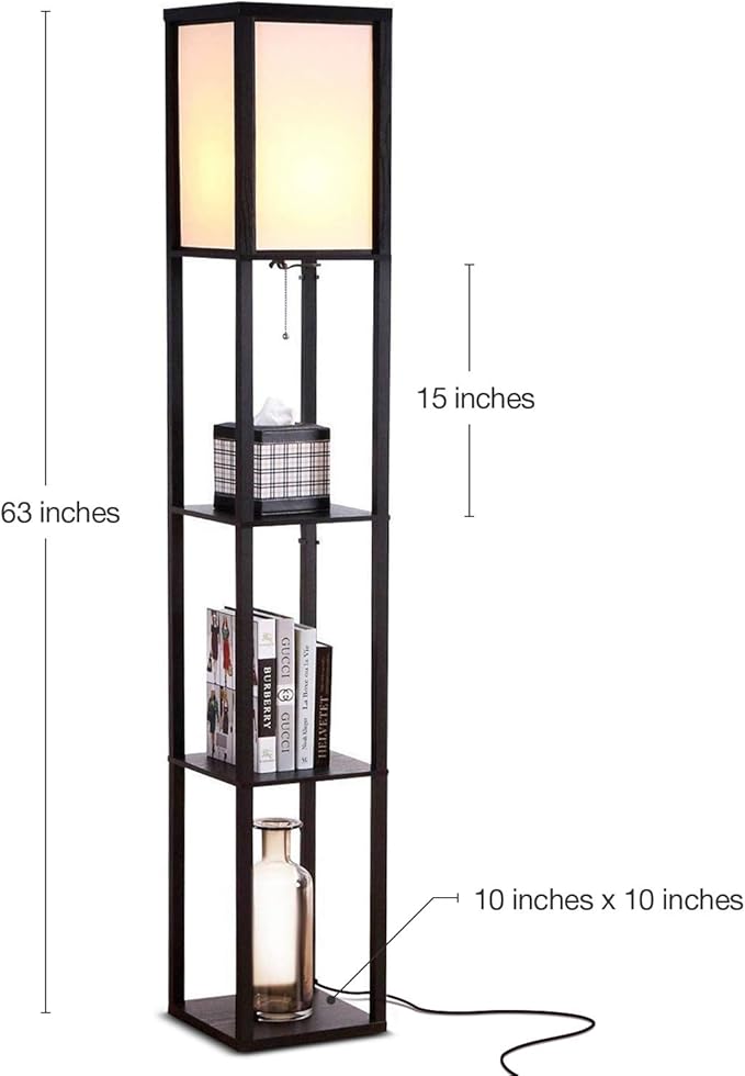Brightech Maxwell - Modern Shelf Floor Lamp with Shade and LED Bulb Corner Display Lamps Shelves for Living Room, Bedroom Office Black