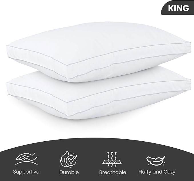 Utopia Bedding Bed Pillows for Sleeping King Size (White), Set of 2, Cooling Hotel Quality, Gusseted Pillow for Back, Stomach or Side Sleepers