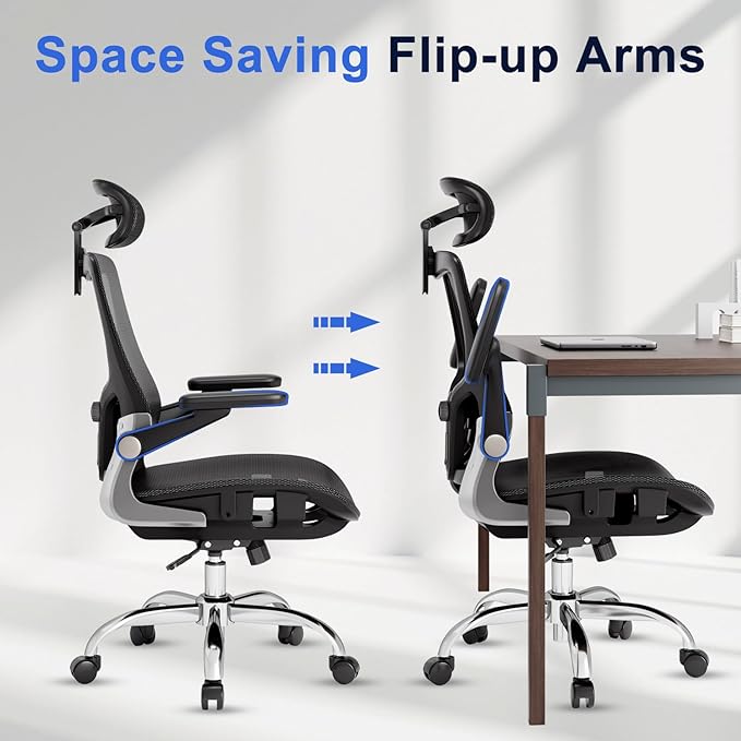 Ergonomic Office Chair，Mesh Seat Cushion with 3D Armrests and 3D Headrest, Adjustable Lumbar Support with Rocking Function, SGS Class 4 Gas Clylinder，Black