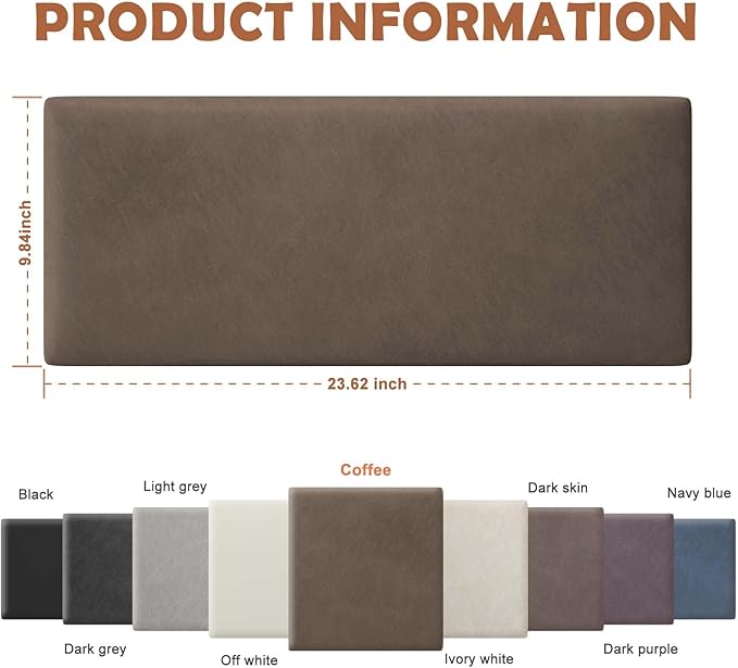 IFNOW Upholstered Wall Mounted Headboard, 3D Peel & Stick Soundproof Wall Panels, Reusable Padded Leather Bed Headboard, 6 Panels 9.84" x 23.62", Coffee