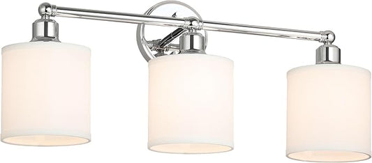 XiNBEi Lighting Wall Light, Bathroom Vanity Light with Fabric Shade, 3 Light Wall Fixture Chrome Finish for Bathroom XB-W1214-3-CH