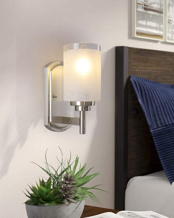 Sconces Wall Lighting Set of Two Bathrooom Vanity Light Brushed Nickel 2 Pack Modern Wall Light Fixtures with Frosted Glass Shade for Porch Bedroom Hallway