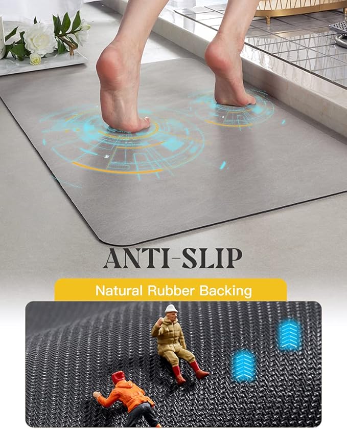 MontVoo -Bath Mat-Rubber Backing Non SlipThin Bathroom Rugs Fit Under Door- Quick Dry Absorbent Faux Suede Surface Grey Bathroom Floor Mats-Shower Rug for in Front of Bathtub Shower Gray 16x24