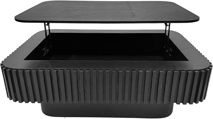 Lift Top Coffee Table for Living Room, Accent Fluted Coffee Table with Storage, Modern Solid Wood Veneered Rectangle Center Tea Table for Small Space Apartment (38.6''L×14''H-Black)