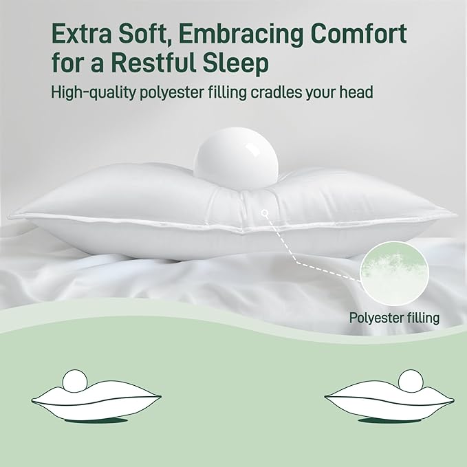 Hypoallergenic Bamboo Viscose Breathable Pillow witth Down Alternative Filling, King Size, Fluffy Luxury Hotel Quality, Machine Washable, Oeko-Tex Certified