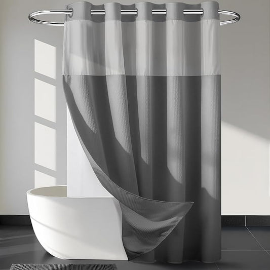 River Dream Heavyweight No Hooks Required Dotted Waffle Weave Shower Curtain with Snap in Liner - 71W x 80H,Hotel Grade,Spa Like Bath Curtain,Gray