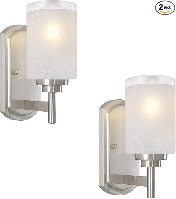 Sconces Wall Lighting Set of Two Bathrooom Vanity Light Brushed Nickel 2 Pack Modern Wall Light Fixtures with Frosted Glass Shade for Porch Bedroom Hallway
