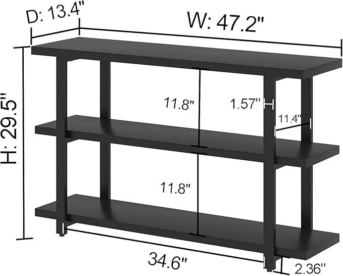 FOLUBAN Black Entryway Table, Modern Console Tables with 3 Tier Storage Shelves for Living Room, Wood and Metal Sofa Table for Hallway, Entrance, or Behind Couch, 47 Inch