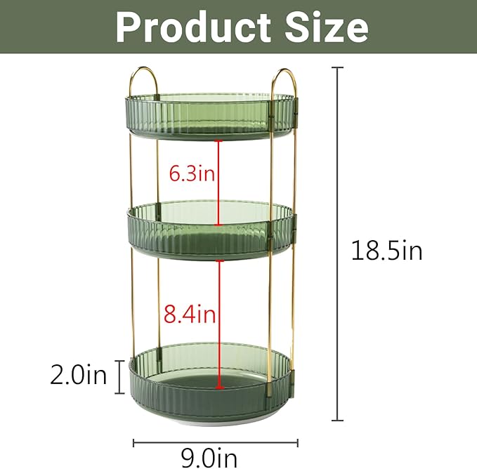 360 Rotating Perfume Organizer,3 Tier Large Capacity Make Up Organizers and Storage,Makeup Organizer for Bathroom,Cosmetic Perfume Stand Holder (Green-3 Tier)