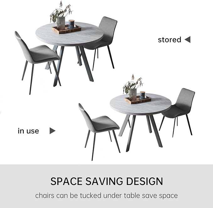 34.6'' Round Dining Table and Chairs for 2, Space Saving Modern Casual Coffee Table Set for Apartment Kitchen Dining Room (Grey Table+ 2 Grey Chairs)