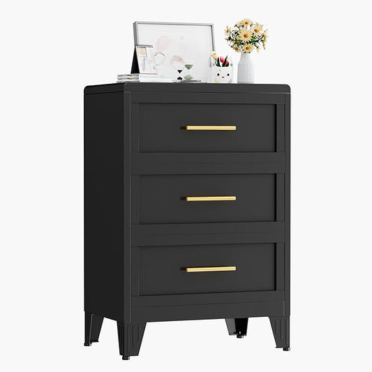 Metal Dresser Narrow Dresser for Bedroom Chest, 35.43" H Drawer Chest, Closet Dressers & Chests of Drawers for Living Room, Hallway (3 Drawers Black 24inch Wide)