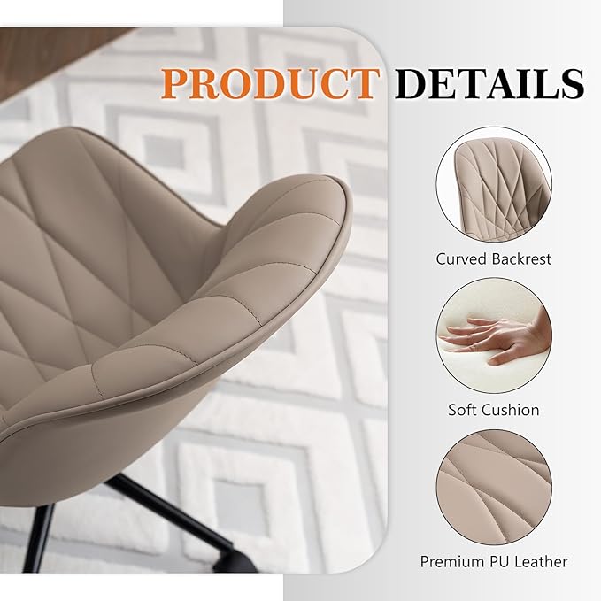 Rowill Modern Office Chair - Ergonomic Swivel Leather Desk Chair with Curved Backrest, Height Adjustable Rolling with Wheels, Perfect for Study Room & Office, Khaki