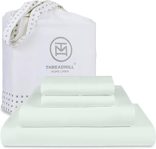 Threadmill King Size Sheets | 800 Thread Count King Bed Sheets Set for King Mattress 16” Deep Pocket | Sateen Weave, Better Than Egyptian Cotton, 4-Piece Bedding Set with Cooling Effect | Seaglass