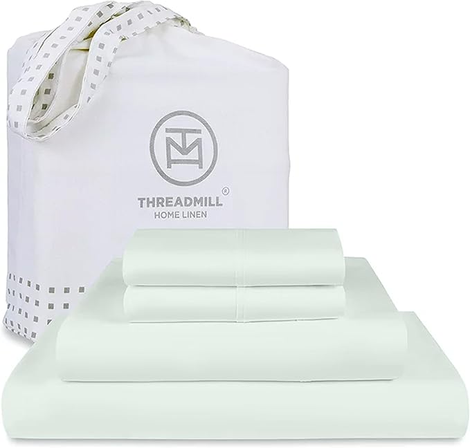Threadmill California King Sheet Sets | 800 Thread Count Cal King Bed Sheets Set with 16” Deep Pocket | Sateen Weave, Better Than Egyptian Cotton, 4-Piece Bedding Set with Cooling Effect | Seaglass