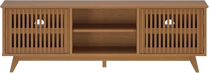 Plank+Beam Mid-Century Modern Wood TV Stand, Solid Wood Entertainment Console with Storage, 59" L x 16" W x 19" H, Pecan