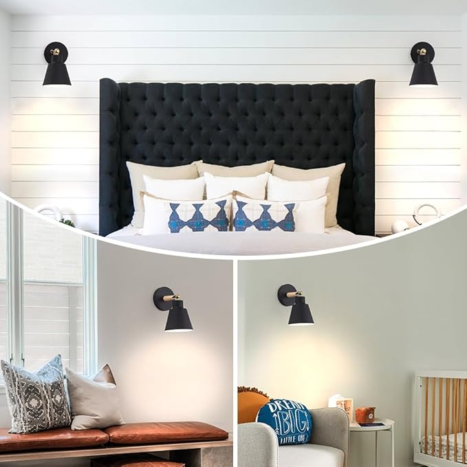 Battery Operated Wall Sconce Set of 2, Black USB Rechargeable Wall Lamp with 2500mAh Dimmable Detachable Bulb, Cordless Sconce Wall Lighting with Remote, 180° Rotate wall decor for Living Room Hallway