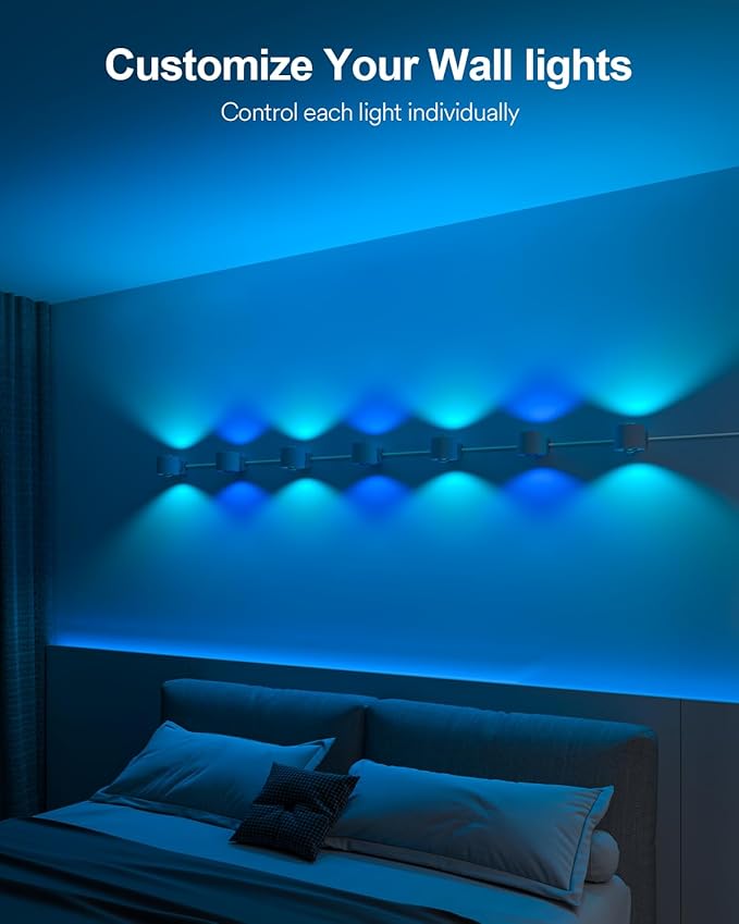 Lumary RGBAICW Smart Wall Sconces, Indoor Up Down Wall Lights 18.4ft with 14 LEDs Color Changing DIY Light Fixture for Bedroom, Living Room, Party, Home Decor, Compatible with Alexa/Google Assistant