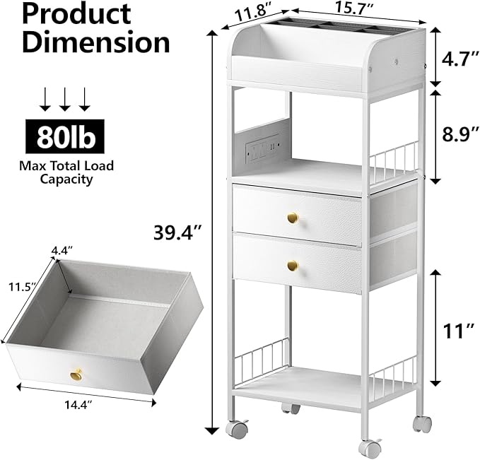 Makeup Organizer with LED Light&Charging Station, Make Up Skincare Organizers and Storage with Drawers, Vanity Cosmetics Display Cases Holder for Skin Care Nail Perfume Hair, White