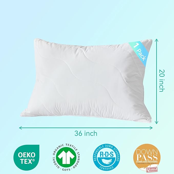 Three Geese White Goose Feather Down Pillows King Size Set of 1-100% Cotton, Medium Firm,Soft Support