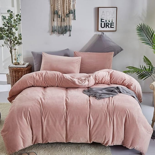 CLOTHKNOW Pink Fluffy California King Comforter Set Velvet Bedding Comforter Sets Soft Flannel Comforter with 2 x Pillow Cases