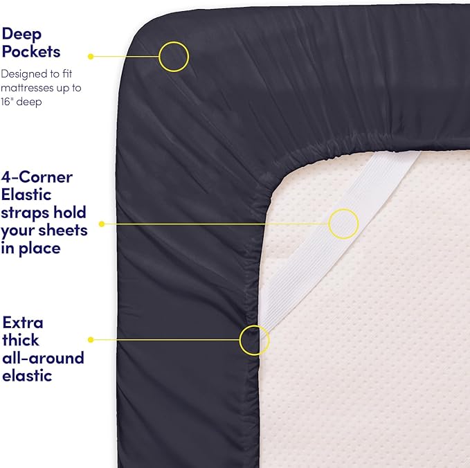 1500 Supreme Collection Twin Sheet Sets Navy Blue - 3 Piece Bed Sheets and Pillowcase Set for Twin Mattress - Extra Soft, Elastic Corner Straps, Deep Pocket Sheets, Twin Navy Blue