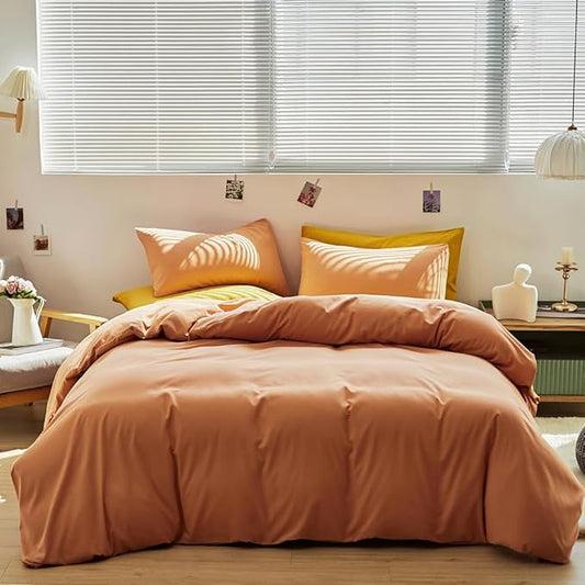 CLOTHKNOW Pink Peach Queen Comforter Set 3Pcs Orange Bedding Comforter Sets Soft Coral Queen Comforter Cozy Light Orange Comforter with 2 x Pillowcases