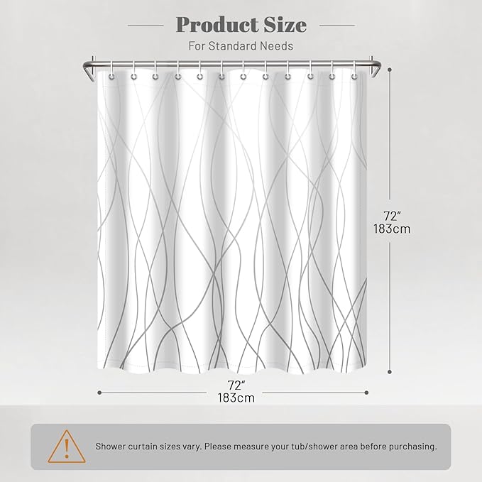 Punkray Ombre Grey Shower Curtain for Bathroom with Hooks Shower Curtain Set Stripe Bath Curtains Decorative White Shower Curtains Water Repellent Washable, 72 x 72