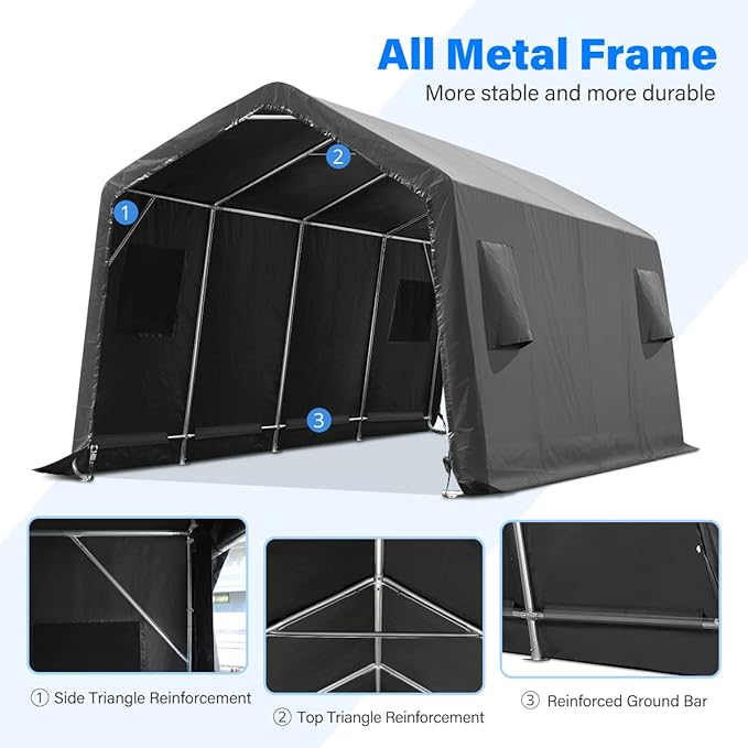 ADVANCE OUTDOOR 10X20 ft Carport Heavy Duty Outdoor Patio Portable Canopy Storage Shelter Shed with 2 Rolled up Zipper Doors & Vents for Snowmobile Garden Tools, Gray