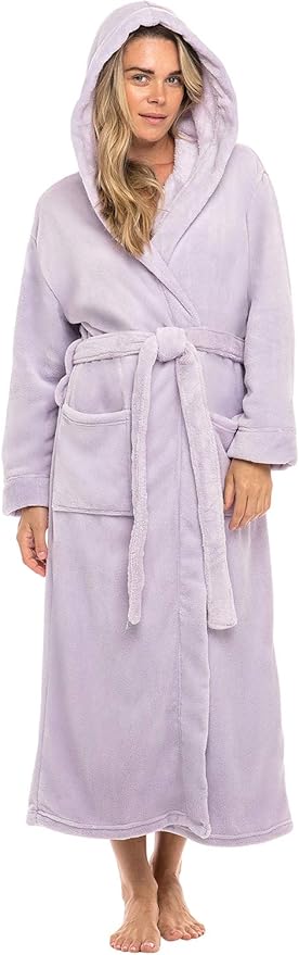 Alexander Del Rossa Womens Robe, Long Plush Bathrobe with Hood, Hooded Robes for Women Plus Size Bath Robe