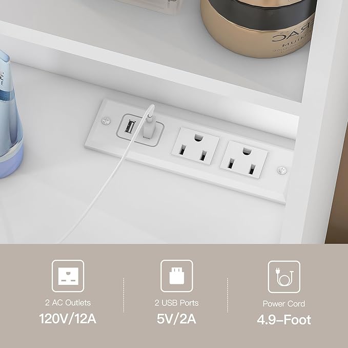 Vanity Makeup Desk with LED Light Mirror & Power Outlet, 8 Drawers, 6 Storage Shelves, 3 Color Modes & Adjustable Brightness Dressing Table, Corner Vanity, L Shape Change, 39.4”Desk, White