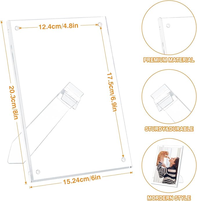 Egofine 5x7 Acrylic Picture Frames Set of 2, Clear Picture Frames with Stand, Magnetic Acrylic Photo Frames for Tabletop Display Horizontally or Vertically