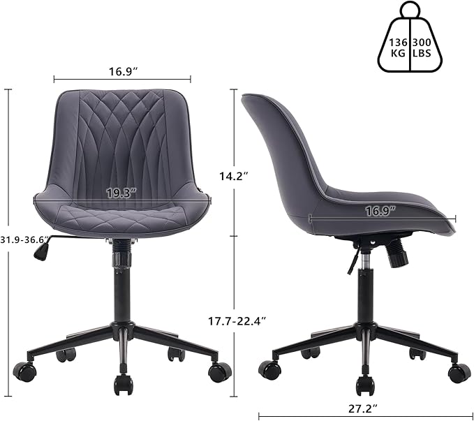 YOUNIKE Ergonomic Home Office Desk Chair Comfy Small Criss Cross Chair with Wheels Swivel Adjustable Modern Vanity Chair with Back Armless Cute Leather Upholstered Rolling Task Chair Dusty Blue