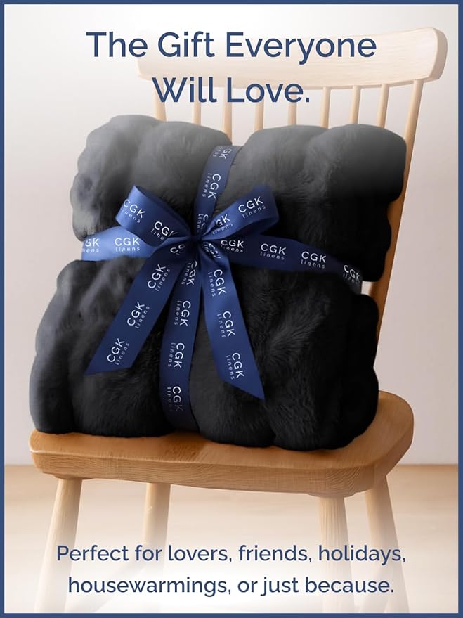 Fluffy Throw Blanket Twin Size - Faux Fur Throw for Couch or Bed - Ultra Plush Soft Extra Thick Faux Fur Rabbit Blanket - Comfy, Warm and Breathable - Luxury Minky Tie Dye Bedding - 60" x 80", Black