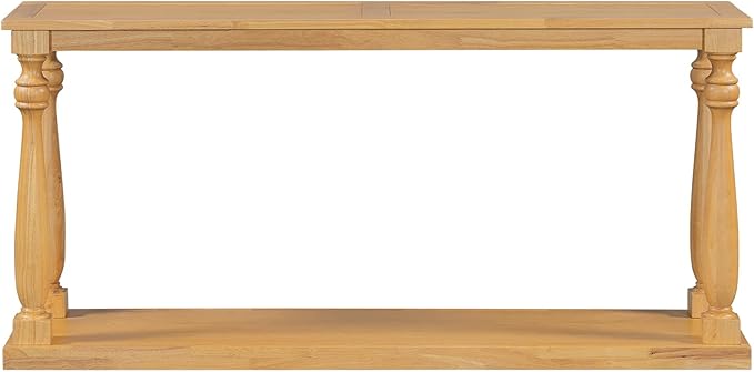 63 Inch Console Table with 4 Vase-Leg, Vintage Wood Grain Sofa Table Behind Couch, Narrow Entryway Accent Table for Living Room, Entrance, Hallway, Foyer, Bedroom, Apartments, Natural