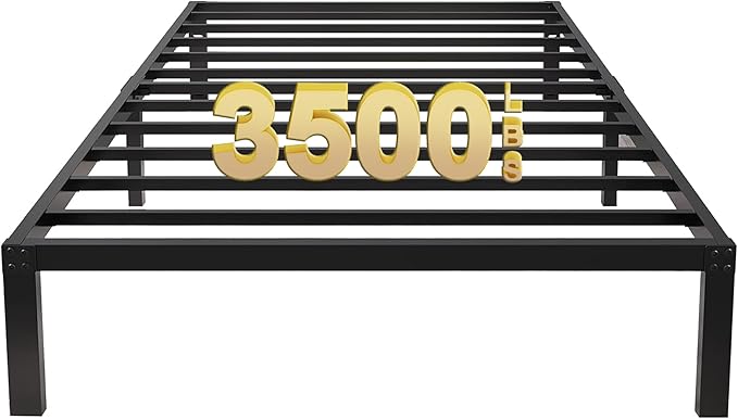 14 Inch Tall 3500lbs Heavy Duty Metal Bed Frame/with Storage/Mattress Foundation/Steel Slats Platform/Noise Free/No Box Spring Needed,Twin XL