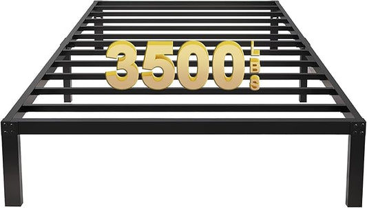 14 Inch Tall 3500lbs Heavy Duty Metal Bed Frame/with Storage/Mattress Foundation/Steel Slats Platform/Noise Free/No Box Spring Needed,Twin