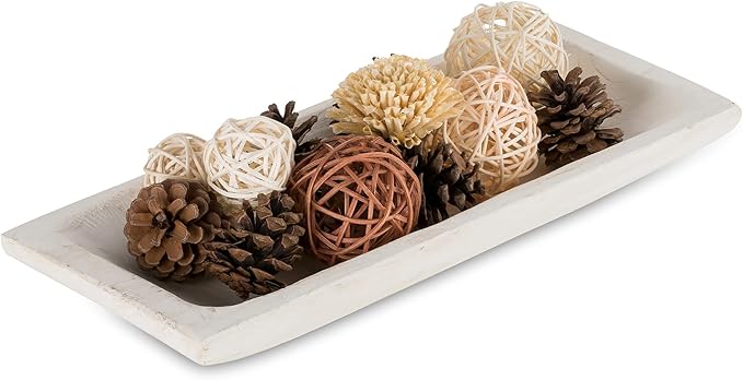 Hanobe Decorative Wood Dough Bowl: Long Wooden Bowl for Entry Way Table Home Decor - Coffee Table Decor for Living Room - Dining Table Centerpiece Decor