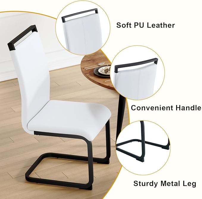 42"-54" Extendable Dining Table Set for 6, Oval Dining Table Set for 6, 0.73" Thick Wood Tabletop with Smooth Edge, Black Metal Leg with Non-Slip Footmat, 6 Soft PU Chairs, for Kitchen, Small Space