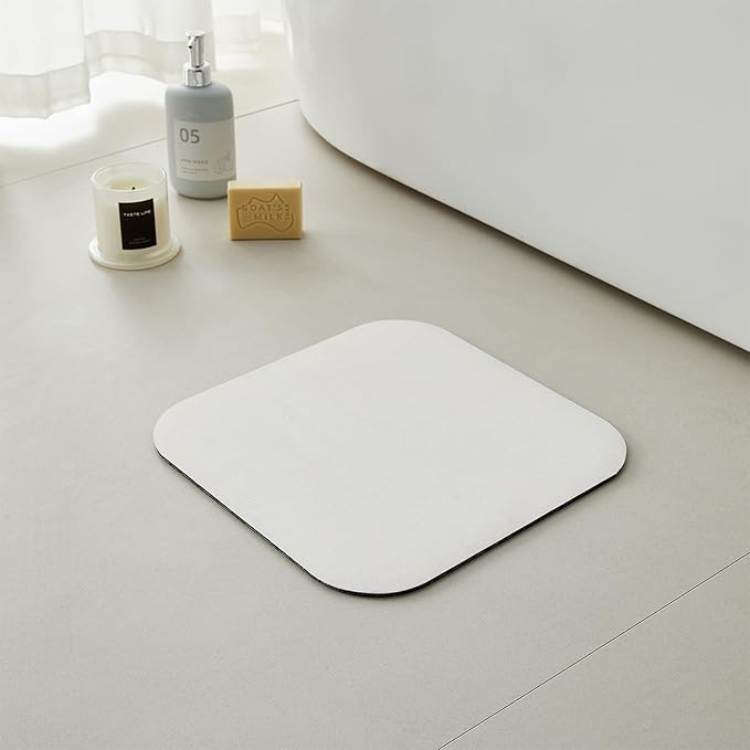 White Bath Mat, Bathroom Rugs Non Slip Washable Thin Absorbent Quick Dry Bath Mat Fits Under Door Bathroom Floor Mat Perfect for Bath, Shower, or Sink 12"x12" White