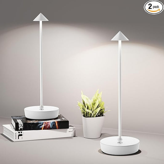 Cordless Table Lamps Rechargeable, 6000mAh Battery Operated LED Desk Lamp Outdoor Waterproof Portable Touch Dimmable Table Night Light for Patio Restaurant Dining Home Set of 2 White