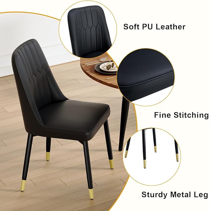 42"-54" Extendable Dining Table Set for 6, Oval Dining Table Set for 6, 0.73" Thick Wood Tabletop with Smooth Edge, Black Metal Leg with Non-Slip Footmat, 6 Soft PU Chairs, for Kitchen, Small Space