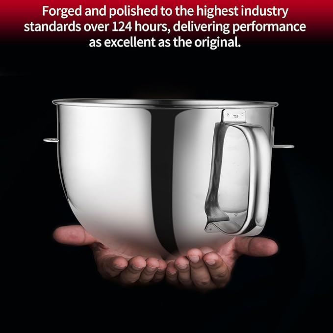 6QT Stainless Steel Mixer Bowl Compatible with Kitchenaid Stand Mixer, Kitchen Aid Mixing Replacement Bowl with Ergonomic Handle for 6QT Lift Mixer