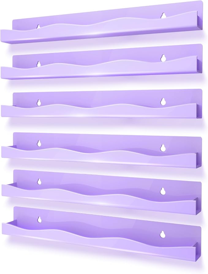 YMVV 6 Pack Nail Polish Wall Mounted Shelf,15 Inch Nail Polish Floating Shelves for 66-90 Bottles Multi-Purpose,Ideal Gift, Great Display for Salons Retailers,Purple