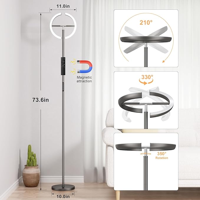 LED Floor Lamp - 70" Tall Modern Standing Lamp with 2 Rotatable Lights, Remote & Touch Control, 24W Bright Stepless Dimmable, Ideal for Living Room Bedroom Office(Grey)