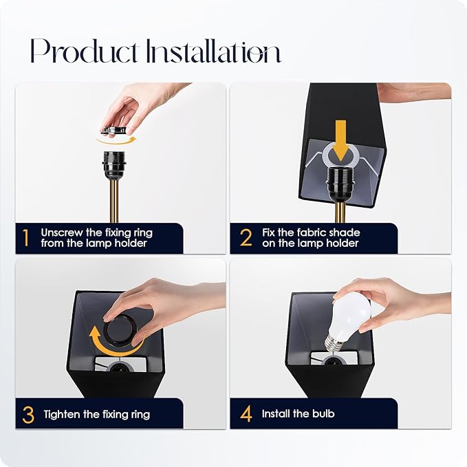 Bedside Lamp with USB Ports - Touch Control Table Lamp for Bedroom with USB C+A Charging Ports & AC Outlets, 3 Way Dimmable Nightstand Light for Living Room (LED Bulb Included, Brass - Black)