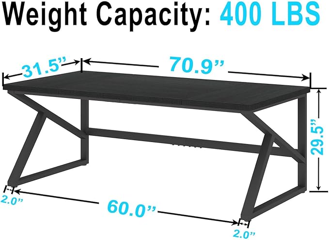 IBF Long Black Computer Desk, Large Executive Office Desk for 2 People Work Writing Study, 70 Inch Industrial Metal Wood Dual Monitor Desk Workstation, Modern Simple Double PC Gaming Table in Bedroom